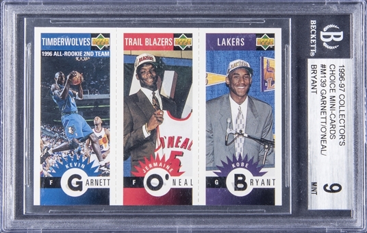 1996-97 Upper Deck Collectors Choice Mini-Cards #M139 Kevin Garnett, Jermaine ONeal, Kobe Bryant (ONeal and Bryant Rookie Card) - BGS MINT 9